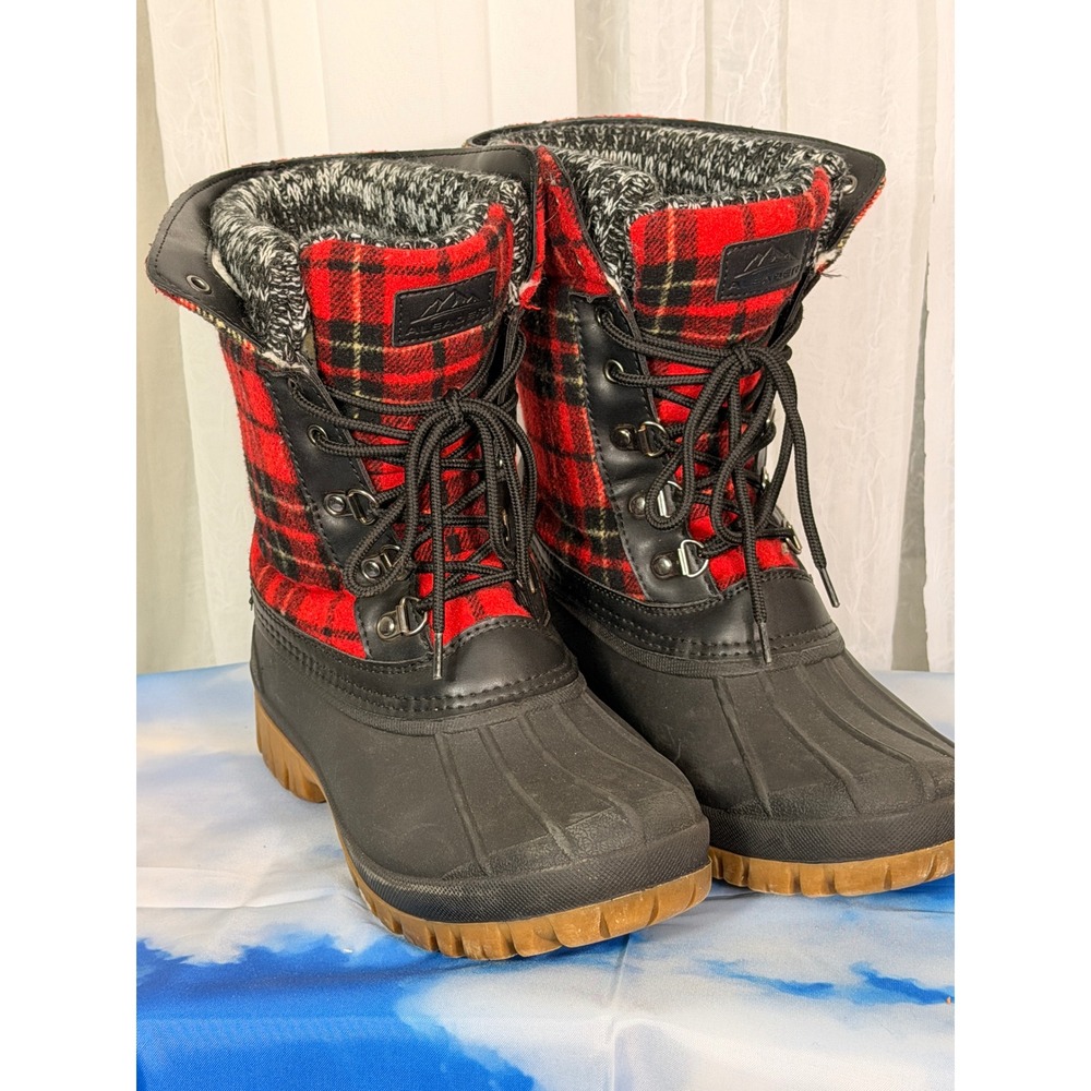 Aleader Womens Red Plaid Duck Boots Black Waterproof Winter Snow Boots Size 9